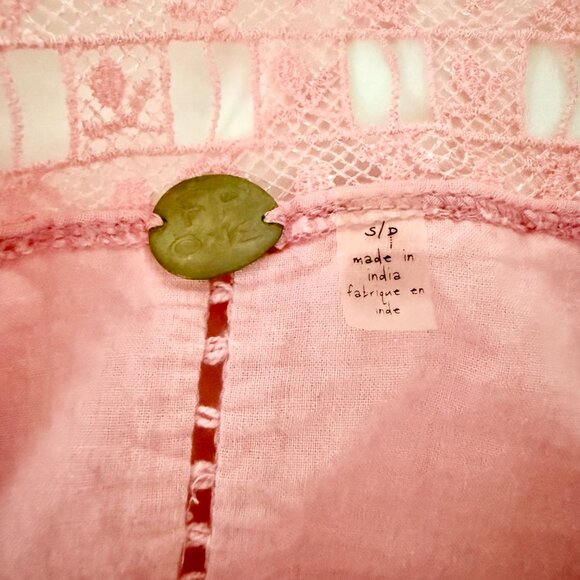 Free People Verona Lace Crochet, Cotton Mini Dress - Pink - Size Small - Picture 9 of 13